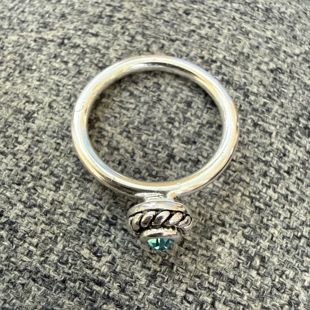 Silver Teal Blue Crystal Rope Bezel Ring Womens Size 7‎ Vintage Style